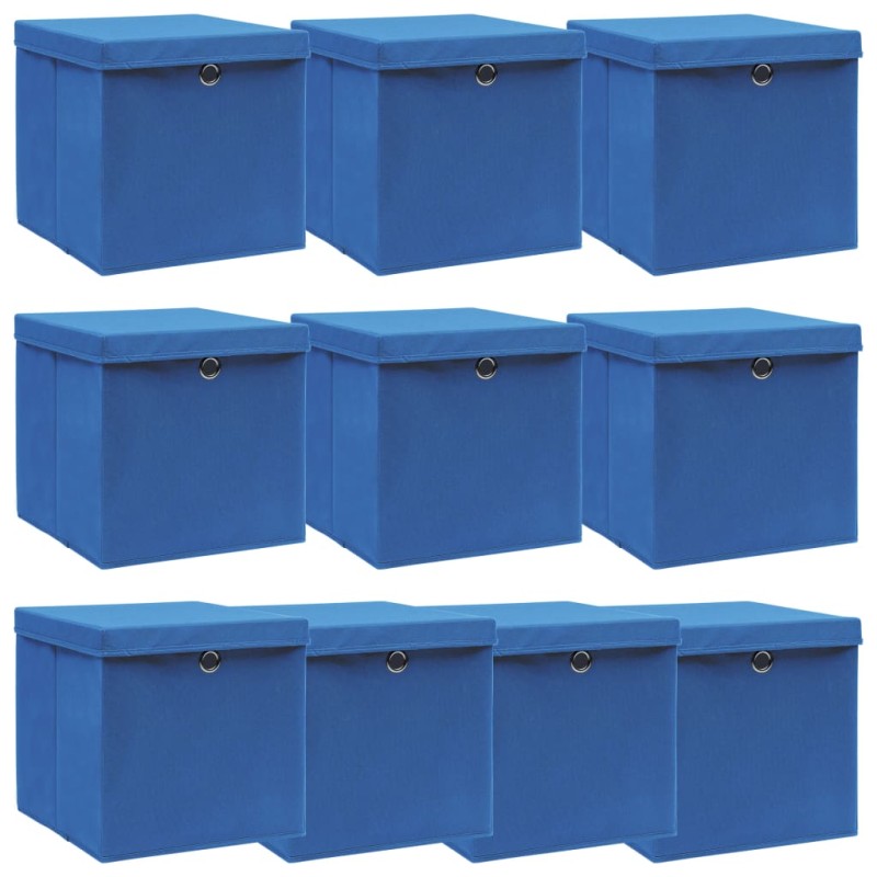 vidaXL Cajas de almacenaje con tapas 10 uds tela azul 32x32x32 cm vidaXL Cajas de almacenaje con tapas 10 uds tela azul 32x32x32 cm