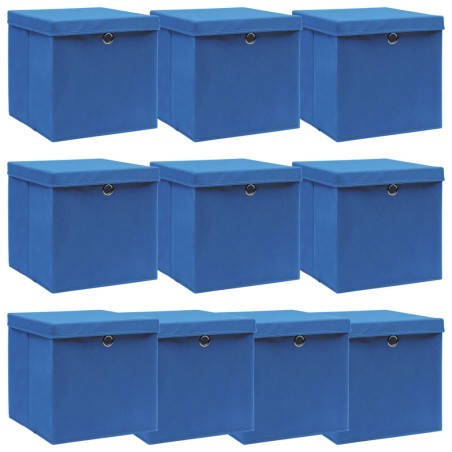 vidaXL Cajas de almacenaje con tapas 10 uds tela azul 32x32x32 cm