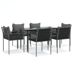vidaXL Juego comedor jardín 7 piezas y cojines ratán sintético y acero