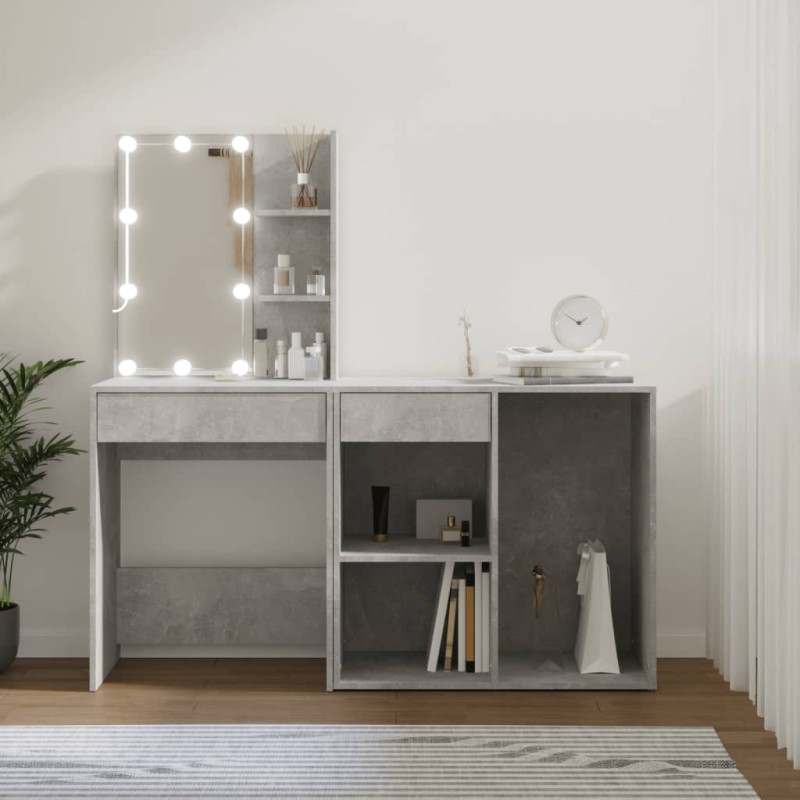 vidaXL Tocador con LED y armario madera contrachapada gris hormigón vidaXL Tocador con LED y armario madera contrachapada gris hormigón