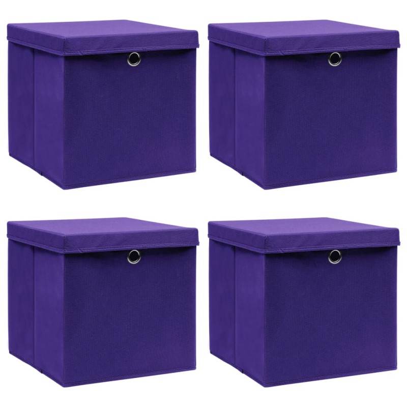 vidaXL Cajas de almacenaje con tapas 4 uds tela morado 32x32x32 cm vidaXL Cajas de almacenaje con tapas 4 uds tela morado 32x32x32 cm