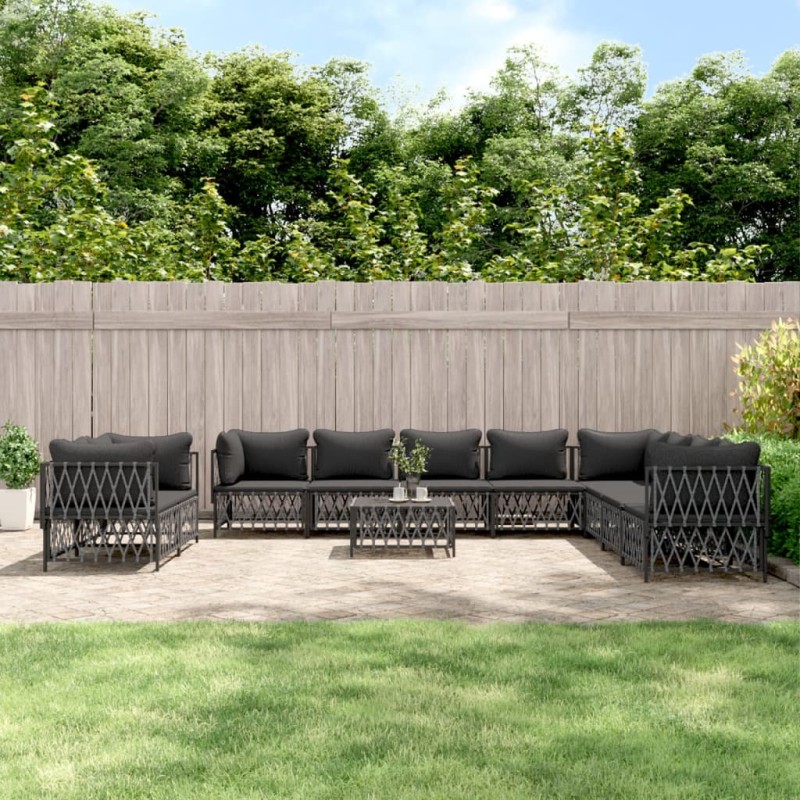vidaXL Juego muebles de jardín 11 pzas y cojines acero gris antracita vidaXL Juego muebles de jardín 11 pzas y cojines acero gris antracita