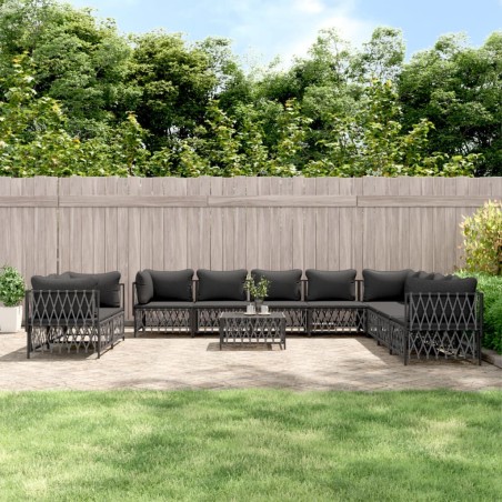 vidaXL Juego muebles de jardín 11 pzas y cojines acero gris antracita