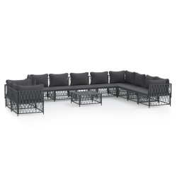 vidaXL Juego muebles de jardín 11 pzas y cojines acero gris antracita