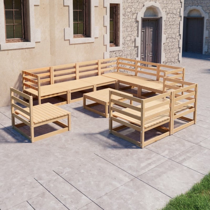 vidaXL Juego de muebles de jardín 10 piezas madera maciza de pino vidaXL Juego de muebles de jardín 10 piezas madera maciza de pino