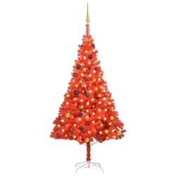 vidaXL Árbol de Navidad preiluminado con luces y bolas rojo 180 cm