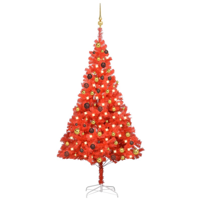 vidaXL Árbol de Navidad preiluminado con luces y bolas rojo 180 cm vidaXL Árbol de Navidad preiluminado con luces y bolas rojo 180 cm