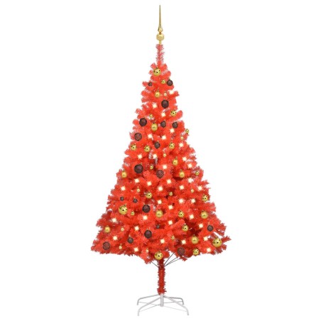 vidaXL Árbol de Navidad preiluminado con luces y bolas rojo 180 cm