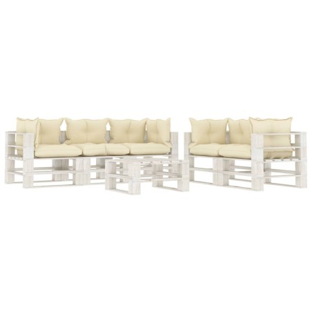 vidaXL Set muebles de palés jardín 6 pzas madera cojines color crema