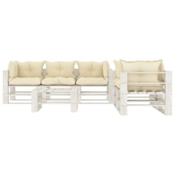 vidaXL Set muebles de palés jardín 6 pzas madera cojines color crema