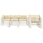 vidaXL Set muebles de palés jardín 6 pzas madera cojines color crema