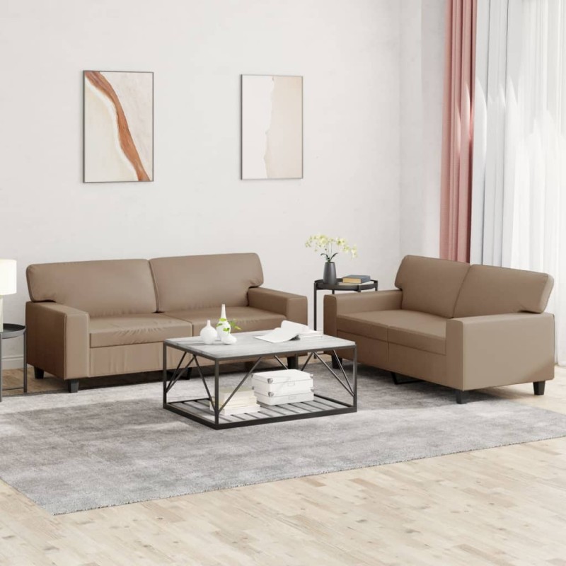 vidaXL Juego de sofás 2 piezas cuero sintético capuchino vidaXL Juego de sofás 2 piezas cuero sintético capuchino