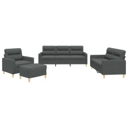 vidaXL Juego de sofás con cojines 4 piezas tela gris oscuro