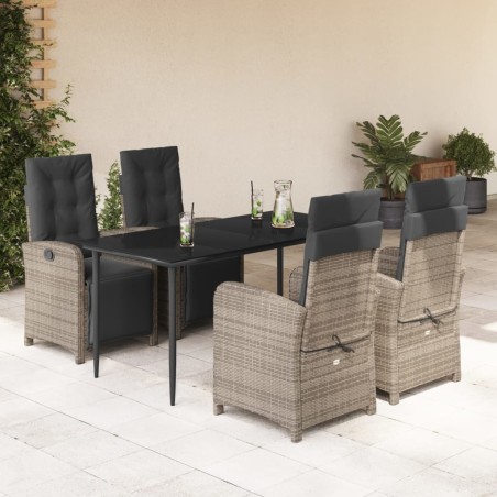 vidaXL Set comedor de jardín 5 piezas con cojines ratán sintético gris