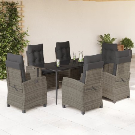 vidaXL Set comedor jardín 7 pzas y cojines ratán sintético gris