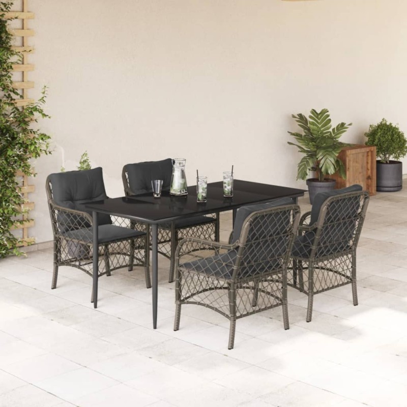 vidaXL Set comedor de jardín 5 piezas con cojines ratán sintético gris vidaXL Set comedor de jardín 5 piezas con cojines ratán sintético gris