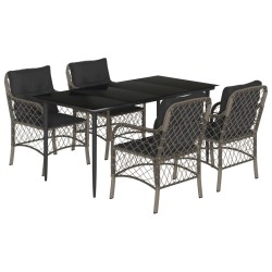 vidaXL Set comedor de jardín 5 piezas con cojines ratán sintético gris