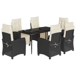 vidaXL Set de comedor de jardín 7 pzas y cojines ratán sintético negro