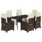 vidaXL Set comedor de jardín 7 pzas con cojines ratán sintético marrón