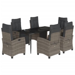 vidaXL Set comedor jardín 7 pzas y cojines ratán sintético gris