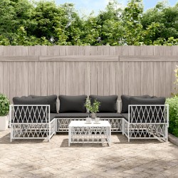 vidaXL Juego de muebles de jardín 7 piezas acero y cojines blanco