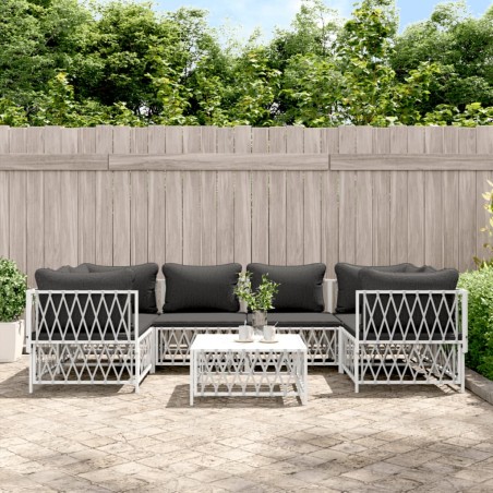 vidaXL Juego de muebles de jardín 7 piezas acero y cojines blanco