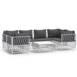 vidaXL Juego de muebles de jardín 7 piezas acero y cojines blanco