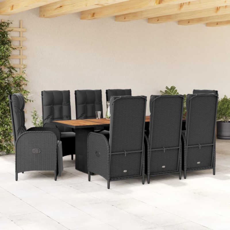 vidaXL Set de comedor de jardín 9 pzas y cojines ratán sintético negro vidaXL Set de comedor de jardín 9 pzas y cojines ratán sintético negro