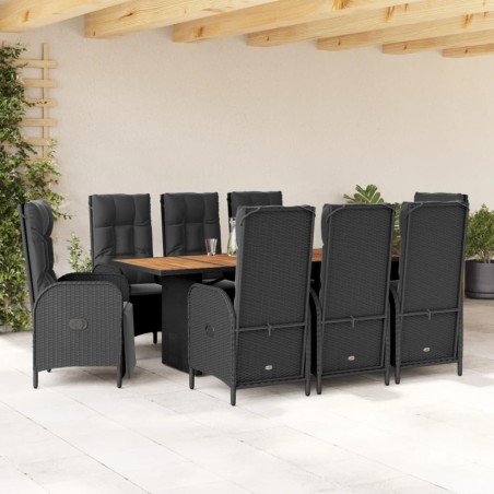 vidaXL Set de comedor de jardín 9 pzas y cojines ratán sintético negro