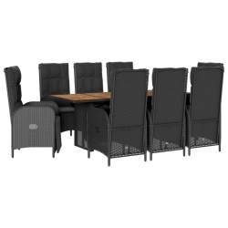 vidaXL Set de comedor de jardín 9 pzas y cojines ratán sintético negro
