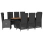 vidaXL Set de comedor de jardín 9 pzas y cojines ratán sintético negro vidaXL Set de comedor de jardín 9 pzas y cojines ratán sintético negro