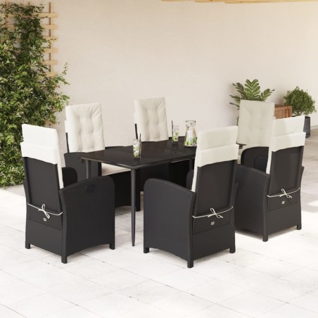 vidaXL Set de comedor de jardín 7 pzas y cojines ratán sintético negro