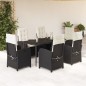 vidaXL Set de comedor de jardín 7 pzas y cojines ratán sintético negro