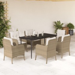 vidaXL Set comedor de jardín 7 pzas con cojines ratán sintético beige