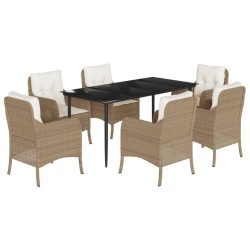 vidaXL Set comedor de jardín 7 pzas con cojines ratán sintético beige