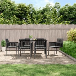 vidaXL Set comedor jardín 7 pzas y cojines acero ratán sintético negro