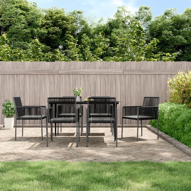 vidaXL Set comedor jardín 7 pzas y cojines acero ratán sintético negro vidaXL Set comedor jardín 7 pzas y cojines acero ratán sintético negro
