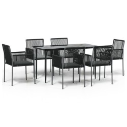 vidaXL Set comedor jardín 7 pzas y cojines acero ratán sintético negro