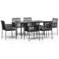 vidaXL Set comedor jardín 7 pzas y cojines acero ratán sintético negro vidaXL Set comedor jardín 7 pzas y cojines acero ratán sintético negro