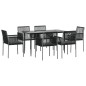 vidaXL Set comedor jardín 7 pzas y cojines acero ratán sintético negro vidaXL Set comedor jardín 7 pzas y cojines acero ratán sintético negro