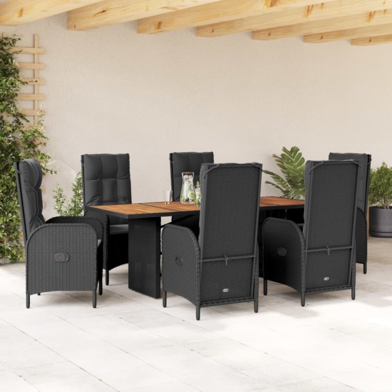 vidaXL Set de comedor de jardín 7 pzas y cojines ratán sintético negro vidaXL Set de comedor de jardín 7 pzas y cojines ratán sintético negro