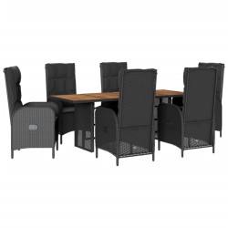 vidaXL Set de comedor de jardín 7 pzas y cojines ratán sintético negro