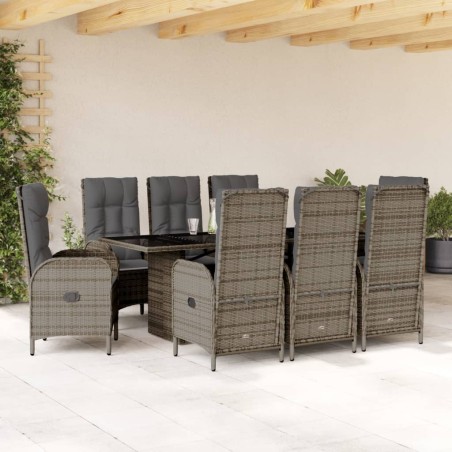 vidaXL Set comedor jardín 9 pzas y cojines ratán sintético gris