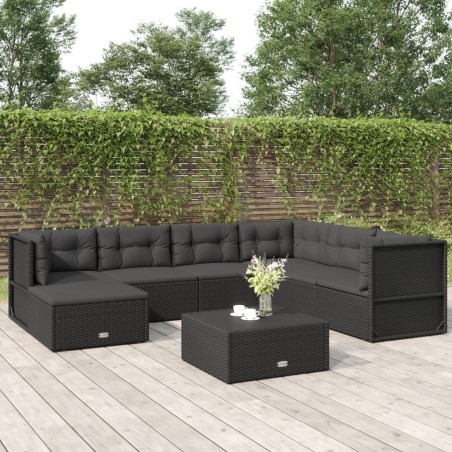 vidaXL Set de muebles de jardín y cojines 7 pzas ratán sintético negro