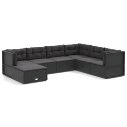 vidaXL Set de muebles de jardín y cojines 7 pzas ratán sintético negro