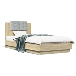 vidaXL Cama con cabecero madera de ingeniería roble Sonoma 90x200 cm