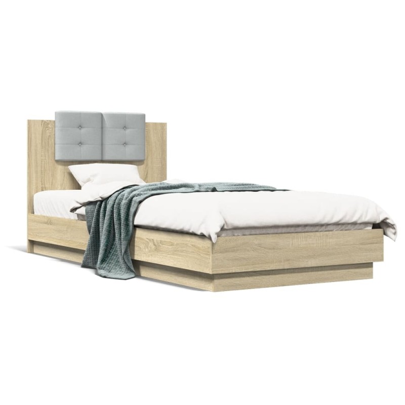 vidaXL Cama con cabecero madera de ingeniería roble Sonoma 90x200 cm