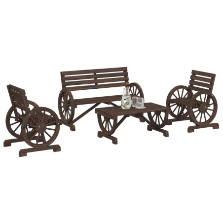 vidaXL Juego de muebles de jardín 4 piezas madera maciza de abeto