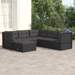 vidaXL Set muebles de jardín 6 piezas y cojines ratán sintético negro