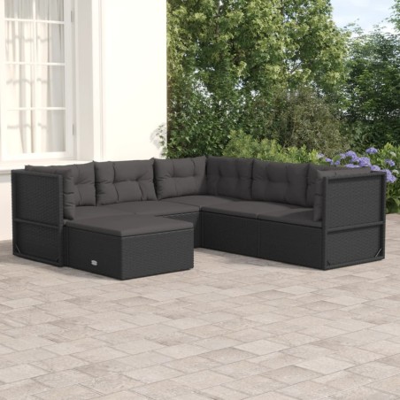 vidaXL Set muebles de jardín 6 piezas y cojines ratán sintético negro